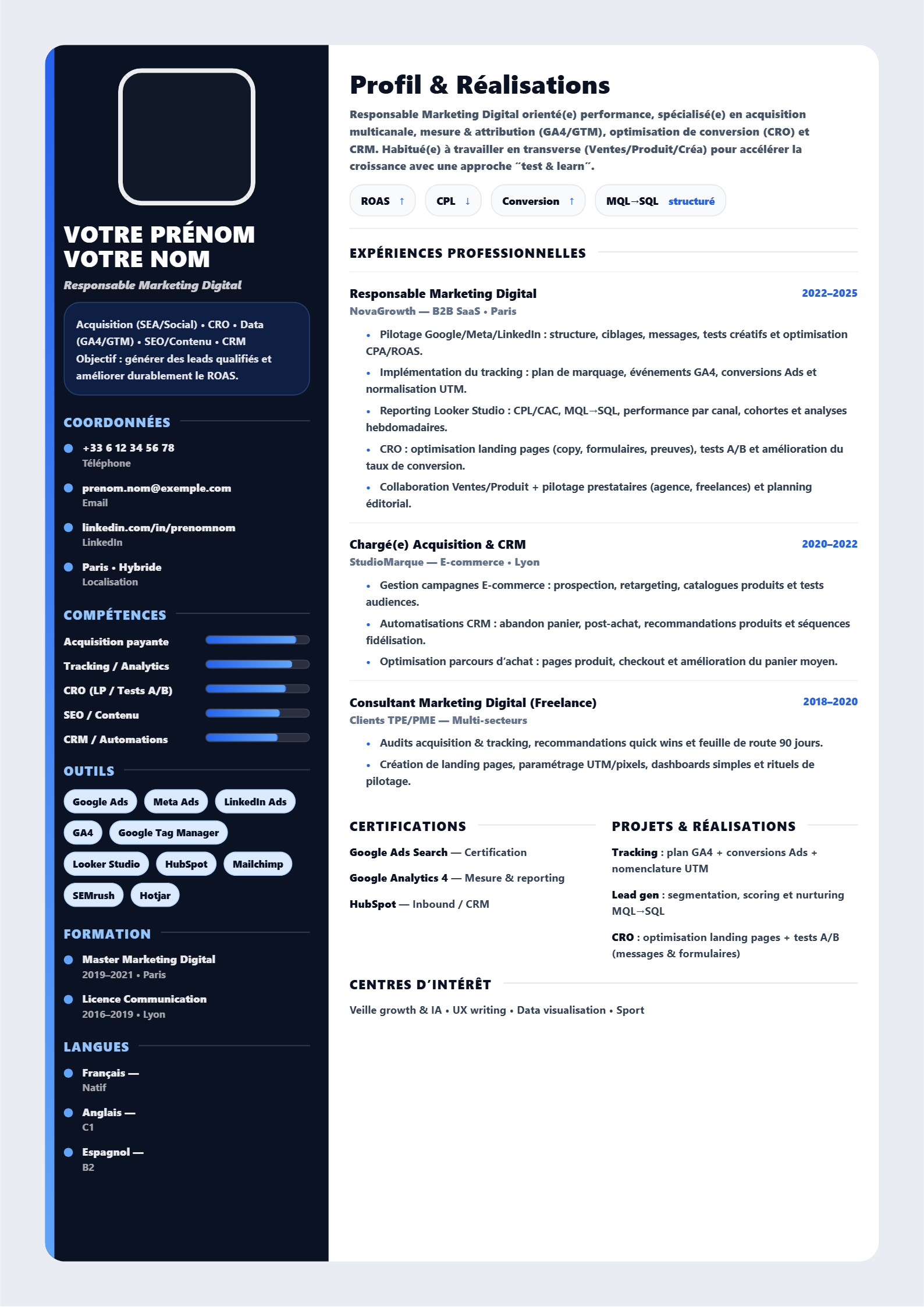 Marketing Digital — Pro Dark Sidebar