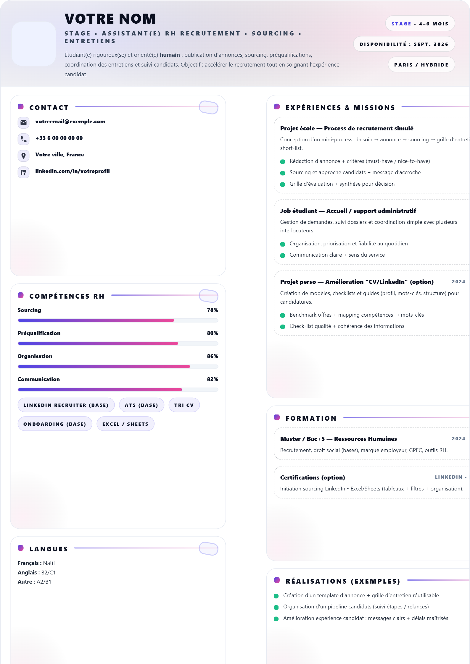 Stage — Assistant(e) RH (Recrutement) — Horizon Ruban