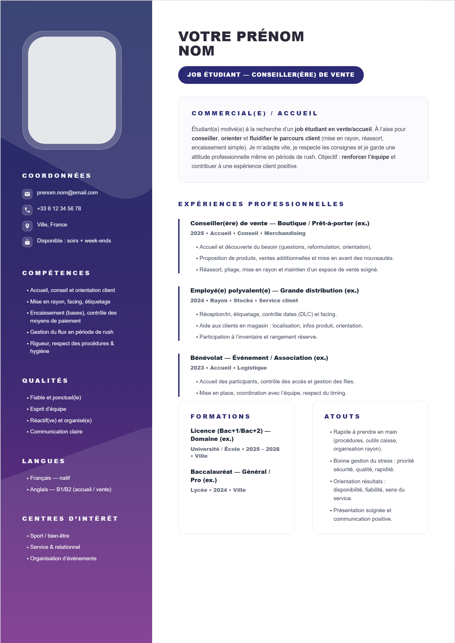 Job Étudiant - Conseiller(ère) de Vente -- Violet Diagonal Pro