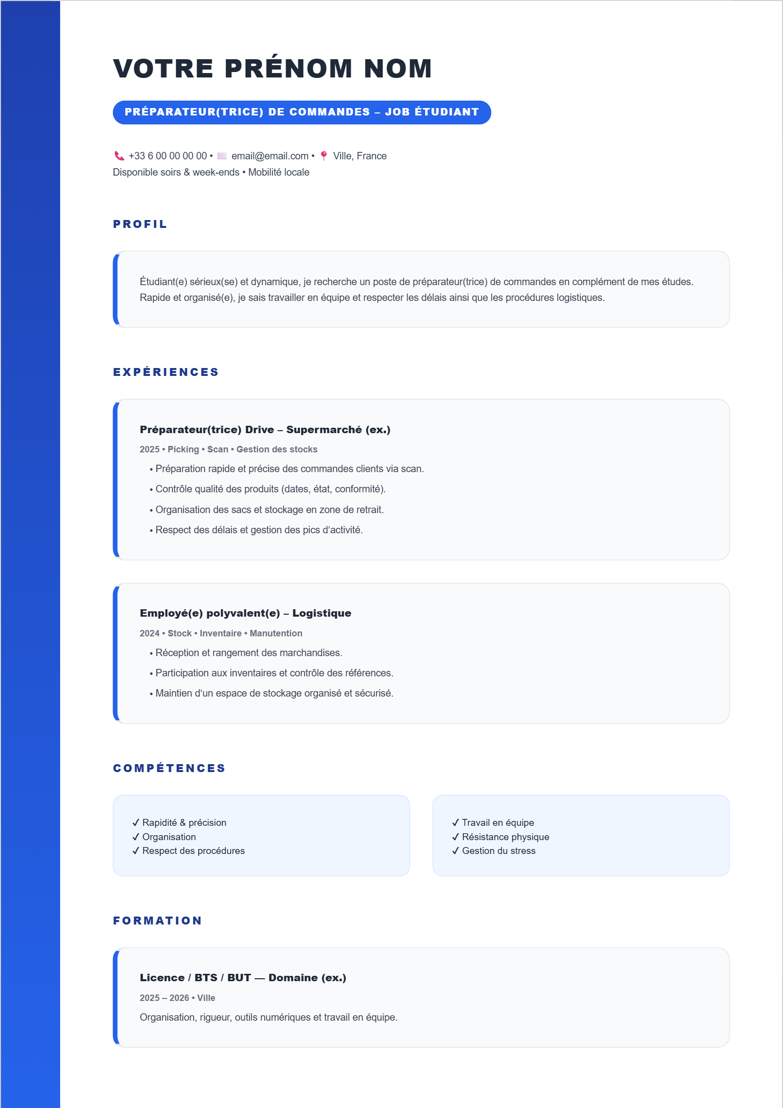 Job Étudiant Préparateur(trice) de commandes  -- Modern Blue