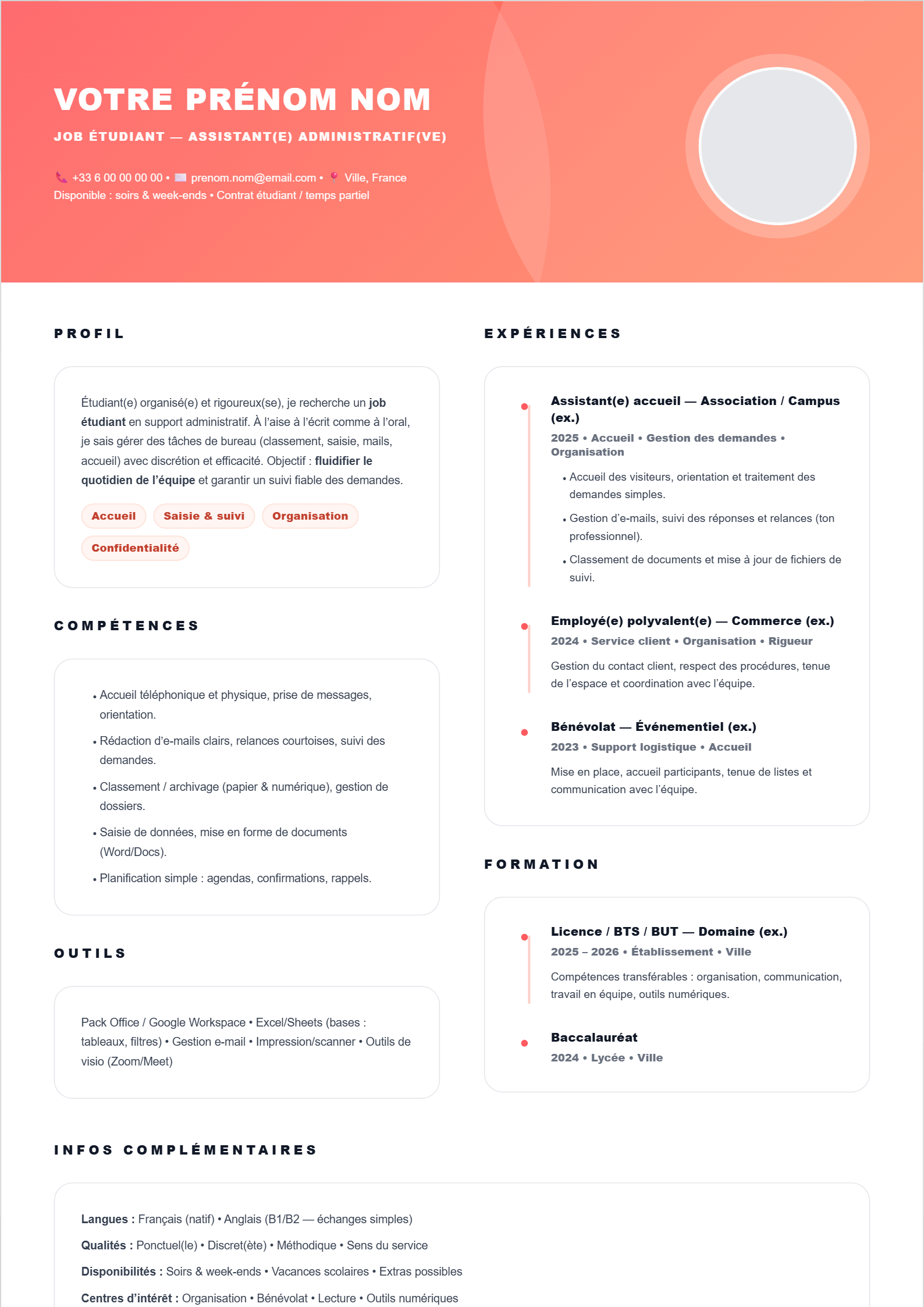 Job Étudiant Assistant(e) administratif(ve) -- Neo Coral