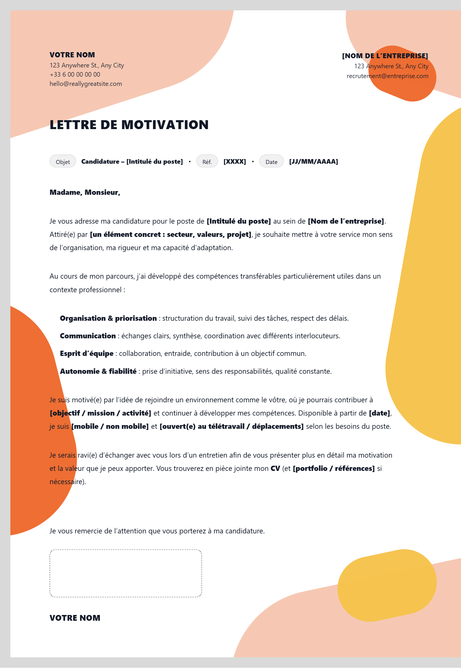 Lettre de Motivation -  Design organique