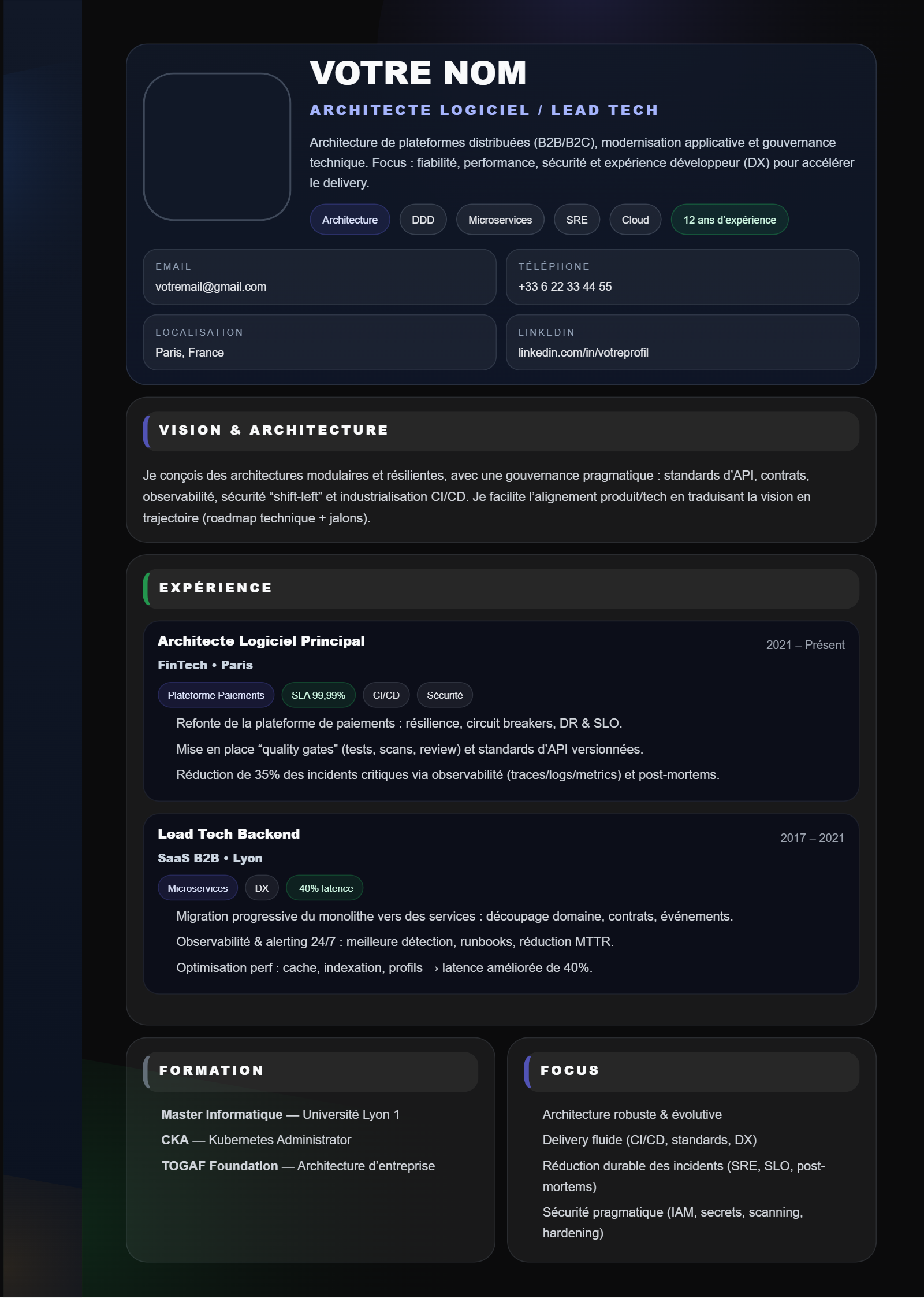 Architecte Logiciel / Lead Tech – Plan de Vol Système