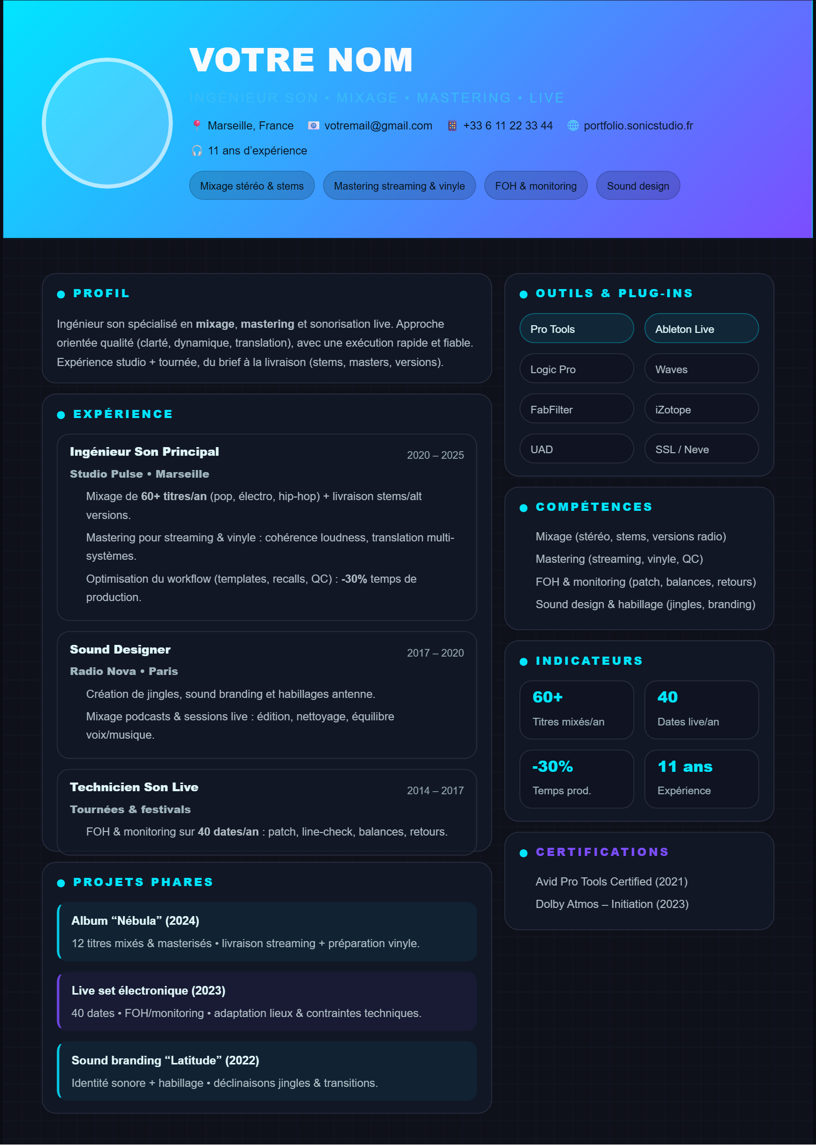 Ingénieur Son – Mixage, Mastering & Live – Neon Studio