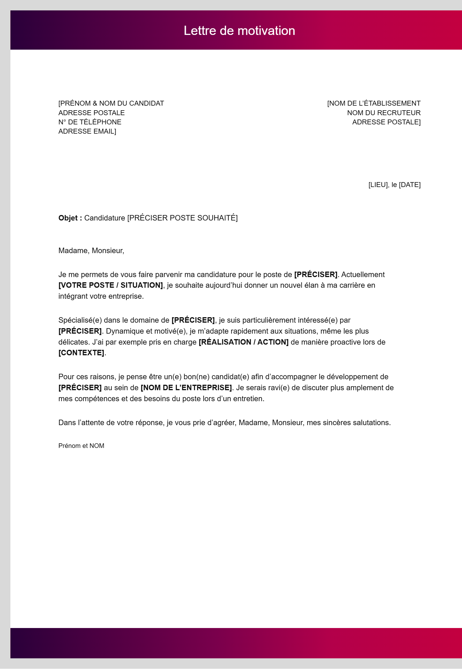 Lettre de Motivation - Magenta Horizon