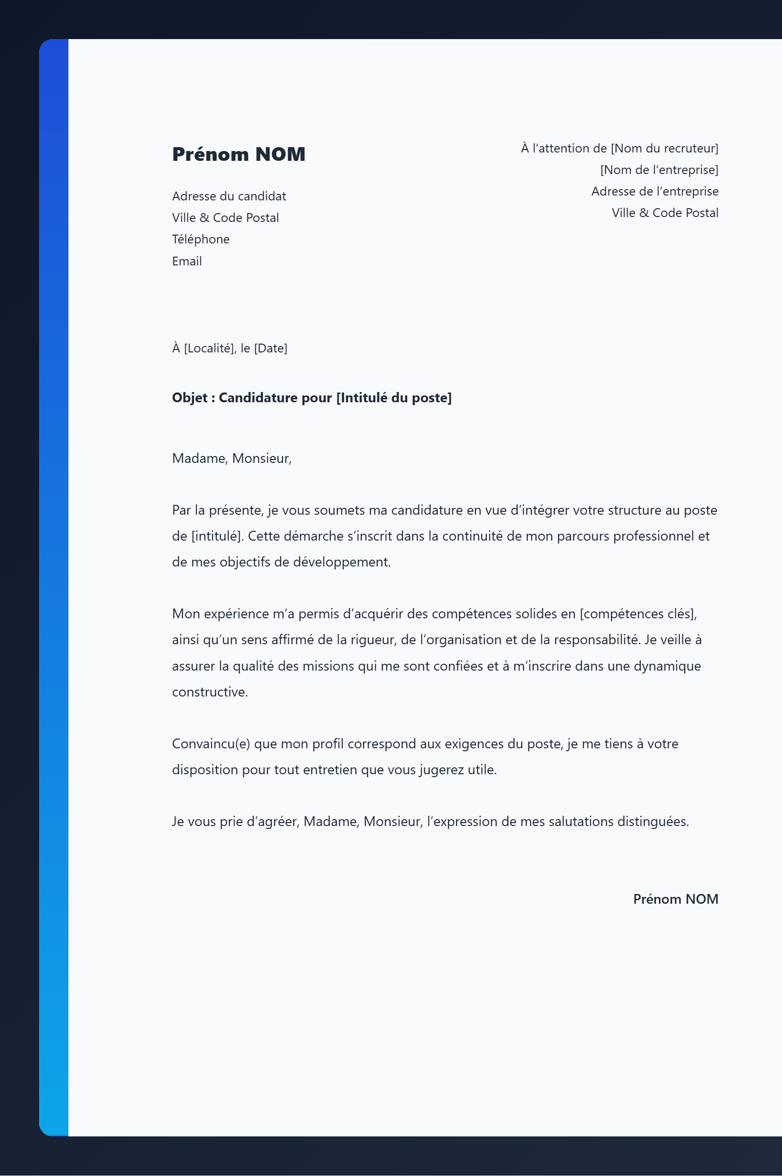 Lettre de Motivation - Style élégant bleu nuit</title>